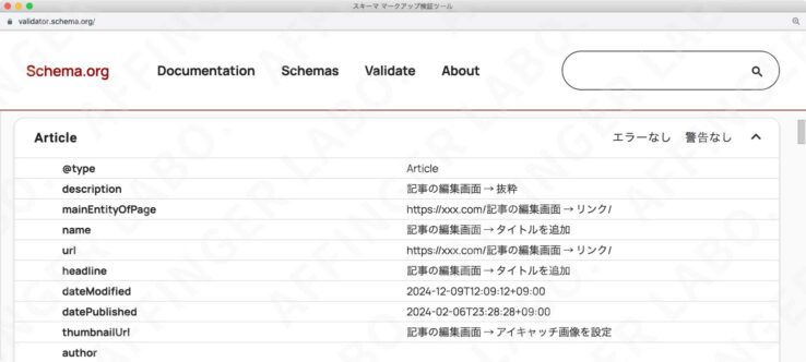 "Article"(記事情報)で出力される情報の設定場所一覧