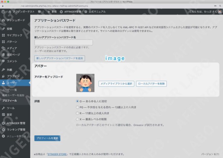 構造化データで出力されるアバター画像の設定画面