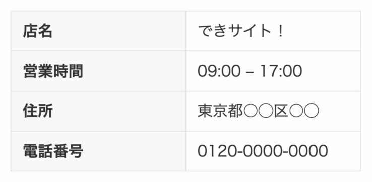 横型の表(左一列がth)：使用頻度が高い割にWordPress本体の力では作れない。